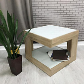 Стол журнальный Георгин-02 с фотопечатью 2 стекла (Дуб сонома светлый/Белый) РАСПРОДАЖА