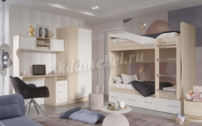 Кровать двухъярусная Буратино (Дуб сонома/Белый)